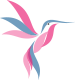 Stylized pink hummingbird logo in flight